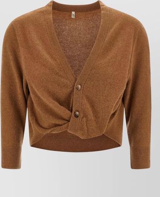 R13 cashmere cropped v-neck 3/4-sleeve knot cardigan