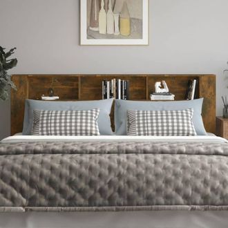 Berkfield Home Headboard Cabinet Smoked Oak 220x18.5x104.5 cm in Brown