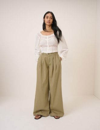 Nobody's Child Green Denim Pleated Trousers