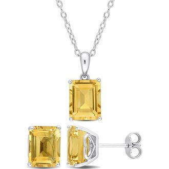 Delmar Sterling Silver Emerald-Cut Citrine Stud Earrings & Necklace Set in Yellow at Nordstrom Rack