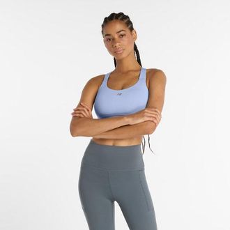 New Balance Womens NB Essential Train Bra in Purple Poly Knit, size Small
