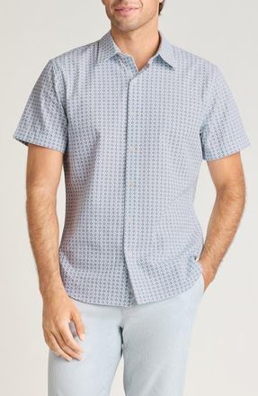 Bonobos Riviera Slim Fit Print Seersucker Short Sleeve Shirt in White Tile Seersucker at Nordstrom, Size Xx-Large