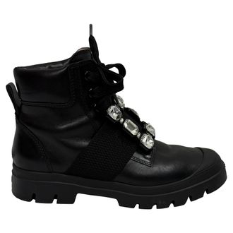 Roger Vivier Walky Viv enkellaarsjes met kristallen versiering in zwart leer