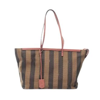 Fendi Pre-owned Tote Bags, female, Brown, Size: ONE SIZE Pre-owned Pequin Canvas Leather Tote Bag
