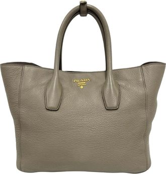 Prada Gray Leather Handbag Tote Bag (Pre-Owned)