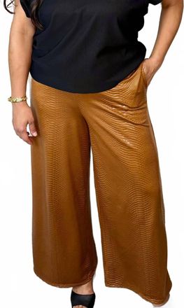 Adrienne Faux Leather Embossed Pants In Luxe Camel Brown