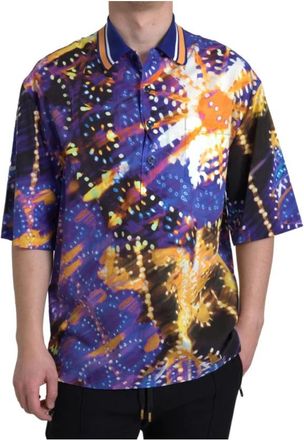 Dolce & Gabbana Luminaire Print Cotton Polo Top - Heren - Korte mouwen Overhemden - Veelkleurig - L - Katoen - Overhemden