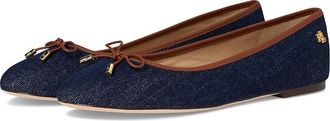 Lauren Ralph Lauren Jayna Leather-Trim Denim Flats Womens Flat Shoes Vayra Wash/Lauren Tan : 7.5 B - Medium, Cotton