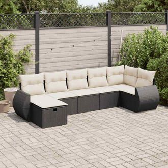 vidaXL Vidaxl - Set De Sof&aacute;s De Jard&iacute;n 7 Pzas Con Cojines Rat&aacute;n Sint&eacute;tico Negro