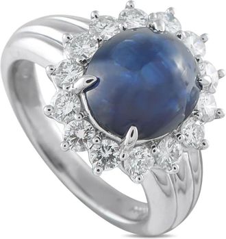 Luxury Bazaar Platinum ring met saffier en diamant - Zilver