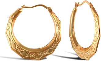 Jewelco London 9ct Gold Diamond Pattern Creole Earrings 29mm - JER288