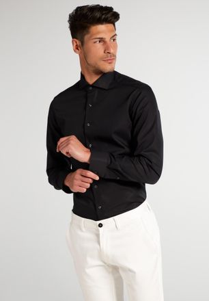 Eterna Langarmhemd ETERNA SLIM FIT, Herren, Gr. 38, Normalgr&ouml;ssen, schwarz, Popeline, 100% Baumwolle, schmal, Manschette, Hemden Langarmhemd, NON IRON (b&uuml;gel