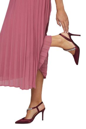 Wallis Figgy Satin Embellished Asymmetric High Stiletto Heel Court Shoes, 6, Plum