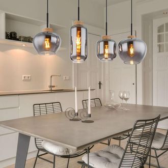 Globo Lighting Lampada a sospensione 4 fiamme fum&egrave; lampada da sala da pranzo lampada a sospensione a sospensione vetro fum&eacute;, metallo, 4 prese E27, LxPxH 96x23x120 cm