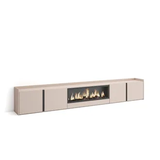 Skraut Home Skraut Home - Mueble Tv, Televisi&oacute;n, Muebles De Sal&oacute;n, Almacenaje, 315x35x50cm, Para Tv Hasta 80, Chimenea El&eacute;ctrica Xxl, Estilo Moderno, Beige