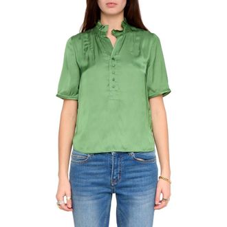 Zadig&Voltaire Topher Ruffle Neck Satin Popover Top in Verveine at Nordstrom, Size X-Small Regular