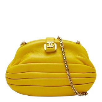 Chanel Pre-owned Coco Mark Leren Schoudertas - Dames - Pre-owned - Geel - Maat: ONE Size Leer