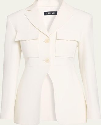 Ashlyn Elizabeth Flap-Pocket Buttoned Jacket