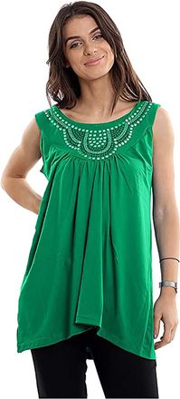 Purple Hanger New Ladies Long Beaded Diamante Sleeveless T-Shirt Tops Womens Scoop Neck Stud Bead Vest Top Plus Size (26-28, Jade Green)