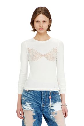 Diesel Top with devor&eacute; lace effect - T-Shirts - Woman - White