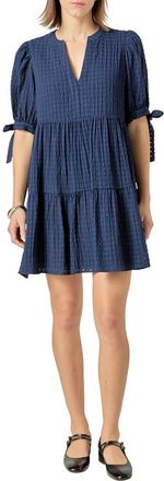 English Factory Texture Puff Sleeve Dress in Navy at Nordstrom, Size Medium