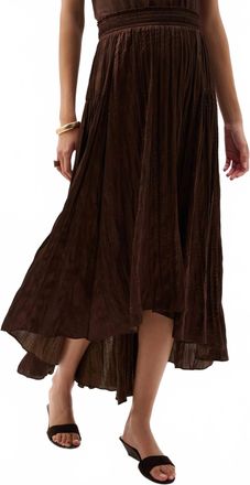 Joseph Ribkoff Pleated Satin High Low Flare Skirt In Mahogany