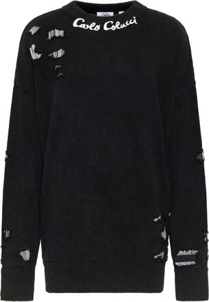 Carlo Colucci Oversize Jumper - Heren - Ronde hals truien - Zwart - S - Katoen - Truien & Vesten