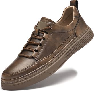 Generic Mens Casual Oxfords Leather Slip On Shoes Non-Slip Soft Sole Lace-Up Fashion Sneaker Dress Shoes (Brown,11.5)