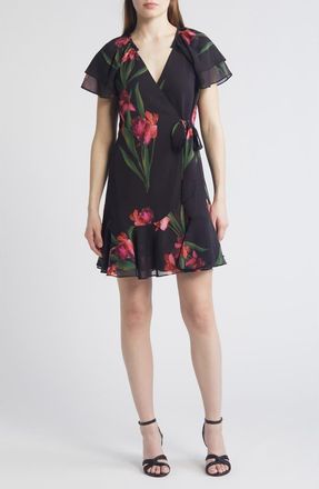 Ted Baker Fasnia Floral Wrap Minidress in Black at Nordstrom, Size 2