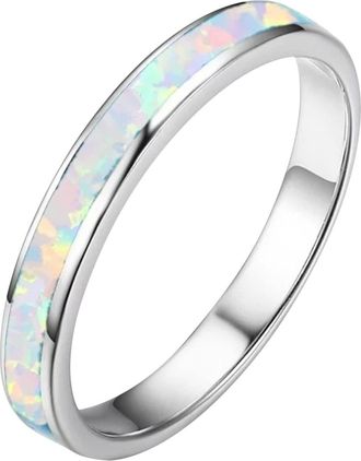 Generic Tungsten Wedding Rings For Women And Men Created Opal Inlay Engagement Bands Fashion Jewelry (White, 7)