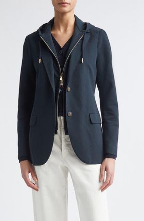 Eleventy Cotton Blend Knit Blazer with Removable Hooded Bib in New Blue at Nordstrom, Size 10 Us