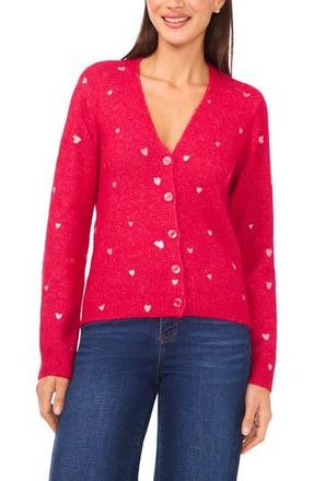 CeCe by Cynthia Steffe Foil Heart Cardigan in Bright Rose at Nordstrom Rack, Size Xx-Small