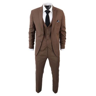 TruClothing Mens IM1 Classic Plain Brown 3 Piece Suit - Size 50 (Chest)
