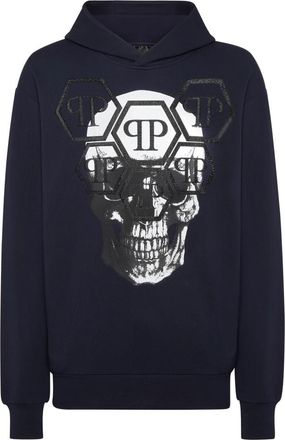 Philipp Plein Hoodie Sweatshirt LS Skull - Heren - Hoodies - Blauw - 3XL - Katoen - Hoodies & sweatvesten