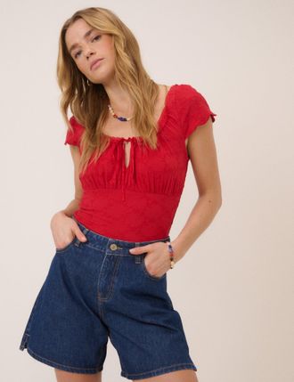 Nobody's Child Red Square Neck Jersey Top