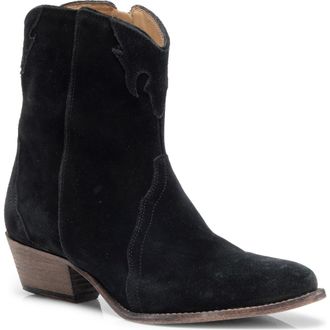 Free People New Frontier Western Bootie in Black Suede at Nordstrom, Size 8Us