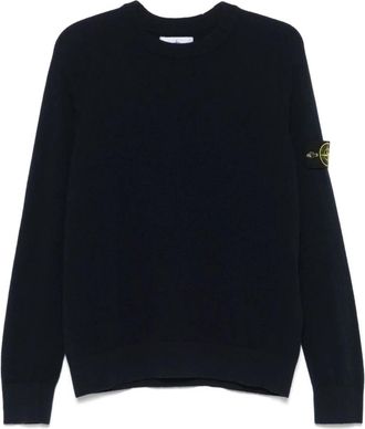 Stone Island Geribde trui met ronde hals - Heren - Ronde hals truien - Blauw - 3XL - Wol - Truien & Vesten