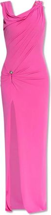 Versace Kleedjes, Dames, Roze, 2Xs, Jurk met Decoratieve Veiligheidsspeld en Draperie