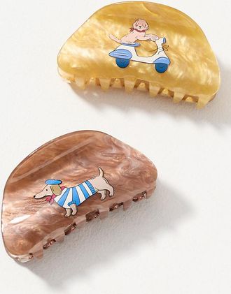 Frasier Sterling Euro Pups Hair Claw Clips, Set of 2