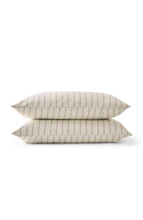Christy Flannel Stripe Brushed Cotton Pillow Sham Pairs in Oat at Nordstrom, Size Standard