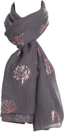 World of Shawls Silver Foil Mulberry Tree Print Fashion Scarf (Grey)