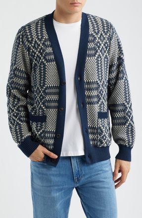 Corridor Overshot Geometric Intarsia Cardigan in Mountain Blue at Nordstrom, Size Xx-Large