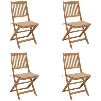 vidaXL Vidaxl - Sillas De Jard&iacute;n Plegables 4 Uds Y Cojines Madera Maciza Acacia