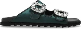 Roger Vivier Slidy Viv Flat Sandalen - Dames - Sandalen - Groen - 36 EU - Leer - Schoenen