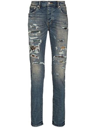 Purple ripped slim-fit jeans - Blue