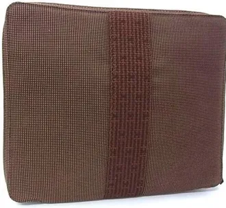 Herm&egrave;s Brown Canvas Clutch Bag Pouch (Pre-Owned)