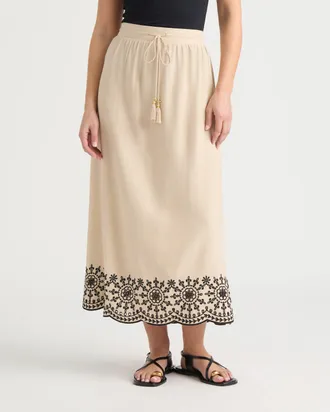 Ellen Tracy Womens Pull On Skirt with Scallop Embroidered Hem