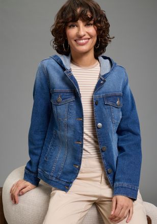 Arizona Jeansjacke ARIZONA, Damen, Gr. 34, blau used, Denim/Jeans, Obermaterial: 98% Baumwolle, 2% Elasthan, unifarben, regular fit h&uuml;ftlang, 1-Knopf-Manschet