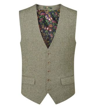 Skopes Mens Jude Waist Coat Herringbone in Sage 36R