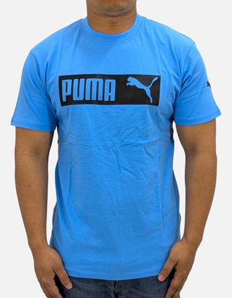 Puma Mens Puma Mens Essentials Logo T Shirts Crew Neck Pullover Casual Cotton Sports Tee - Blue - Size: 36